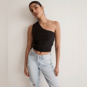 NWT Madewell Womens Textural Knit One Shoulder Sweater Tank Medium Cropped Black